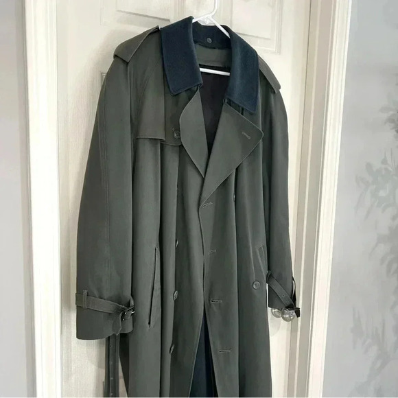 VTG 90 Stafford Trench Coat Removable Lining Men Size 44 Reg Button Up Belt Flaw - Picture 4 of 16